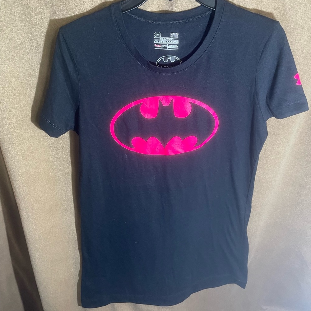 Under Armour Black and Pink Batman Logo T-Shirt